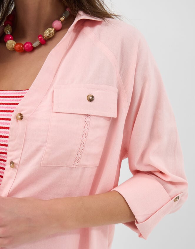 Lace Trim Beach Cover Up Shirt, Pink (PINK), large