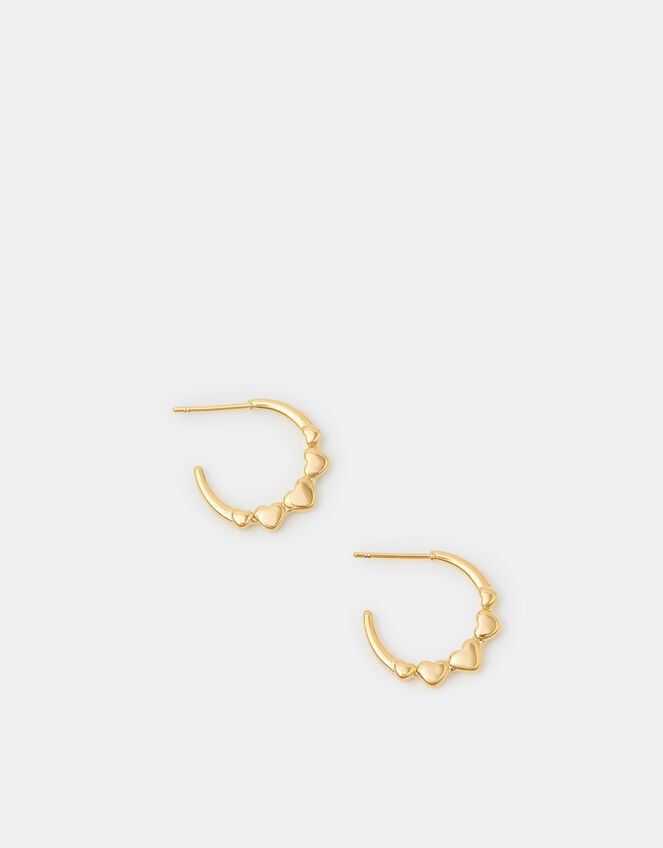 14ct Gold-Plated Heart Hoop Earrings, , large
