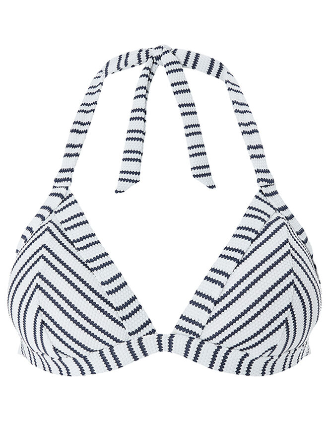 Textured Stripe Triangle Bikini Top, Blue (NAVY), large