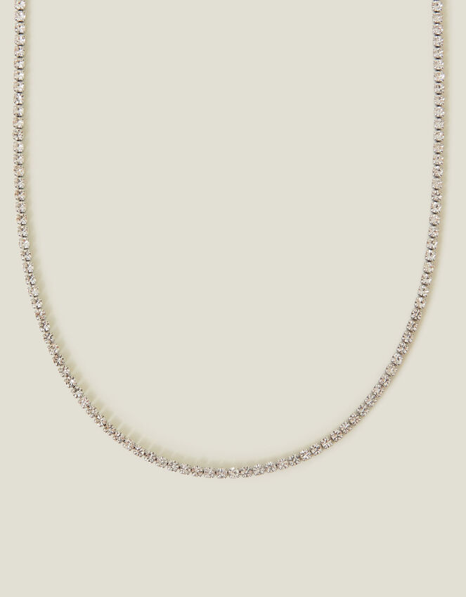 Platinum-Plated Stainless Steel Tennis Necklace, , large