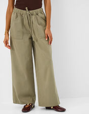 Wide Leg Denim Trousers, Green (KHAKI), large