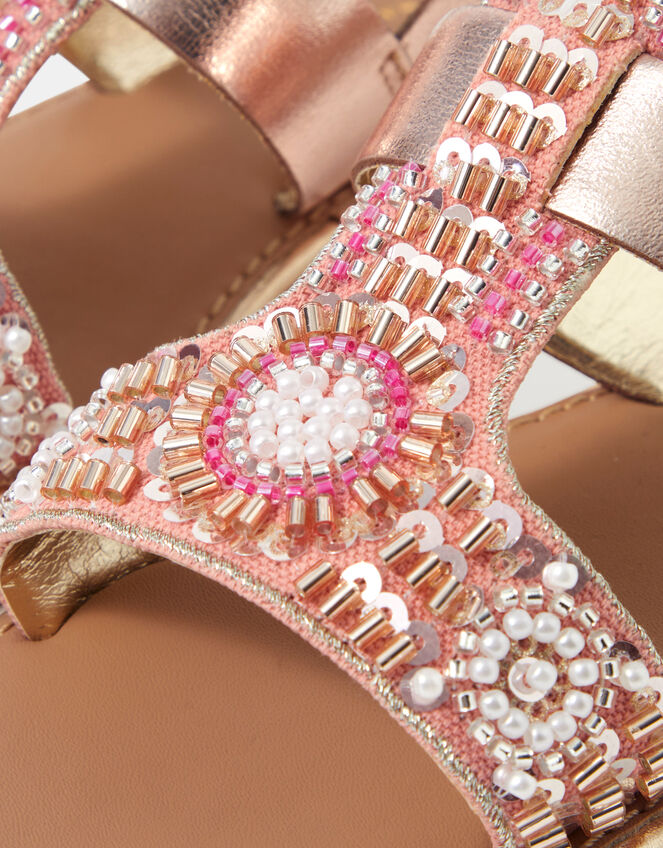 Girls Beaded Metallic Sandals, Pink (PINK), large