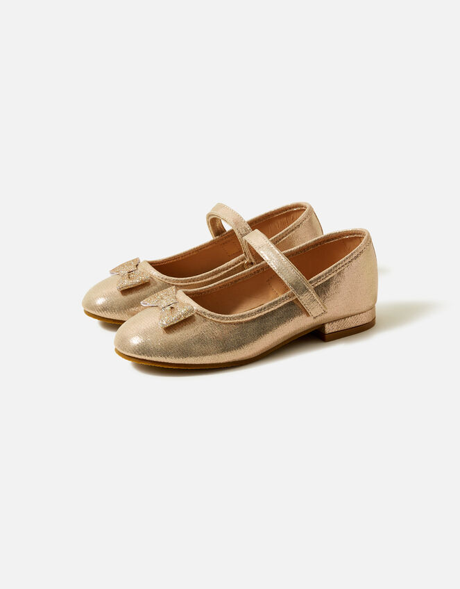 Girls Bow Mini Heels, Gold (GOLD), large