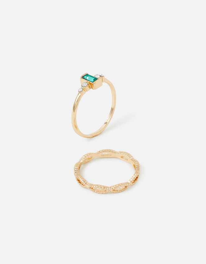 Crossover Vintage Stacking Rings Set of Two, Green (GREEN), large