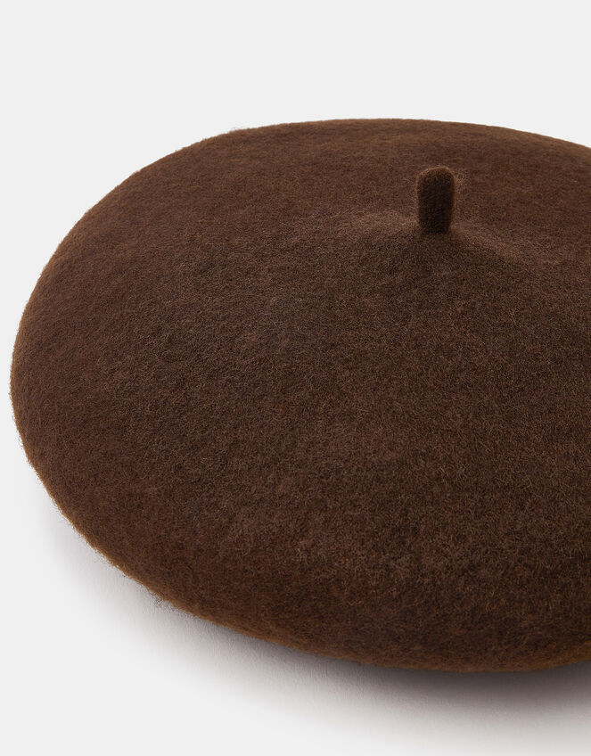 Plain Wool Beret, Brown (CHOCOLATE), large