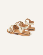 Girls Strappy Plait Leather Sandals, Gold (GOLD), large
