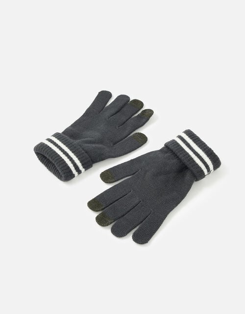 Varsity Stripe Touchscreen Gloves, Grey (CHARCOAL), large