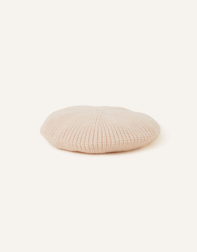 Ribbed Knit Beret, Natural (NATURAL), large