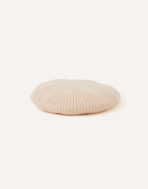 Ribbed Knit Beret, Natural (NATURAL), large