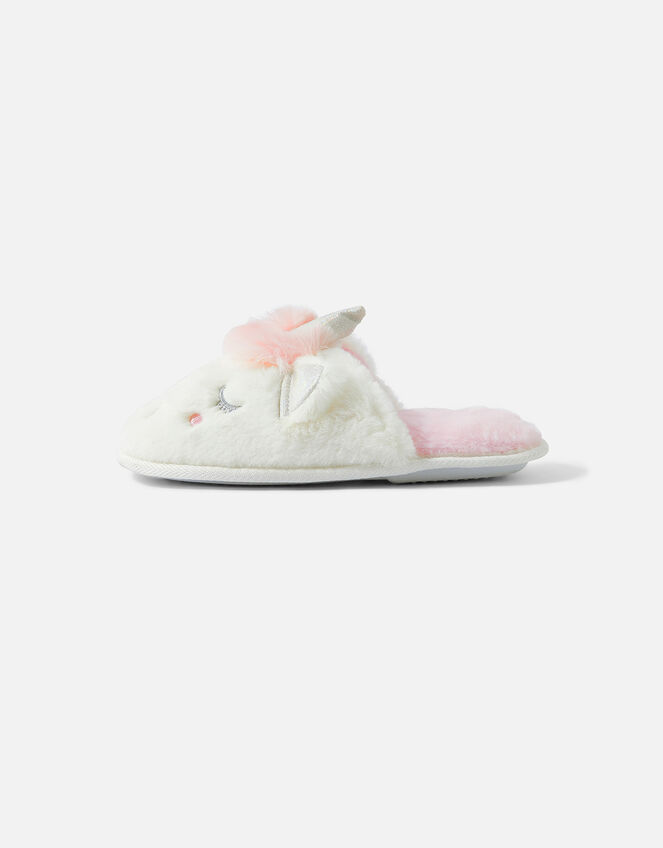 Girls Unicorn Fluffy Mule Slippers, Ivory (IVORY), large