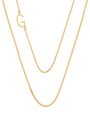 Gold-Plated Double Chain Initial Necklace - G, , large