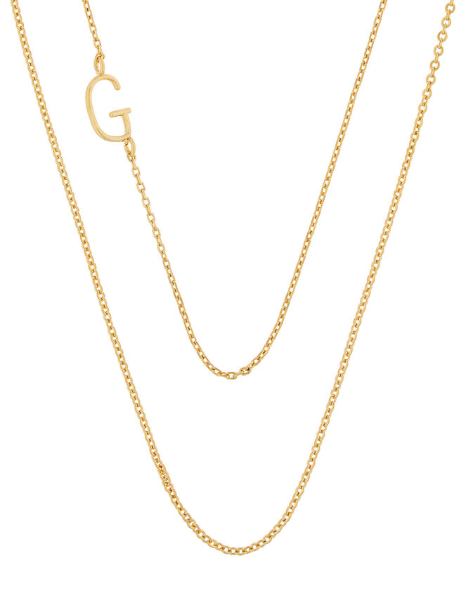 Gold-Plated Double Chain Initial Necklace - G, , large