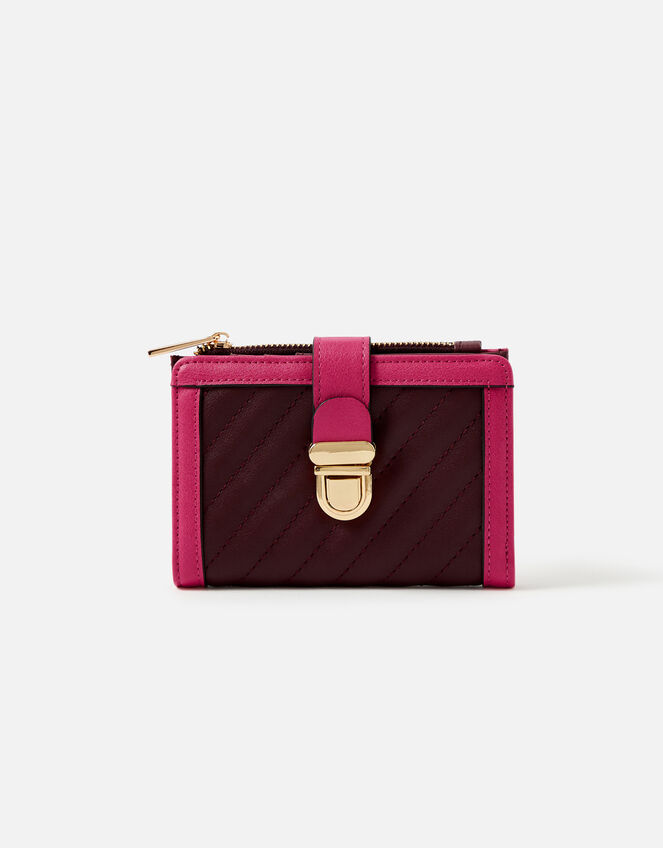 Small Quilt Pushlock Purse, Red (BURGUNDY), large