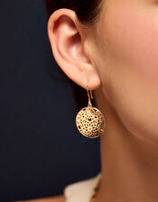14ct Gold-Plated Round Filigree Drop Earrings, , large