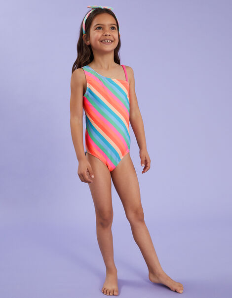 Girls Stripe Swimsuit, Multi (BRIGHTS MULTI), large