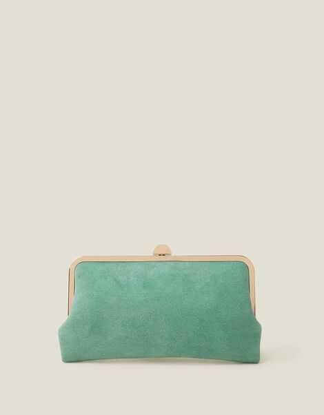 Curved Suedette Clip Frame Clutch Bag, Green (LIGHT GREEN), large