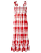Gingham Bandeau Beach Dress in Pure Cotton, Red (RED), large