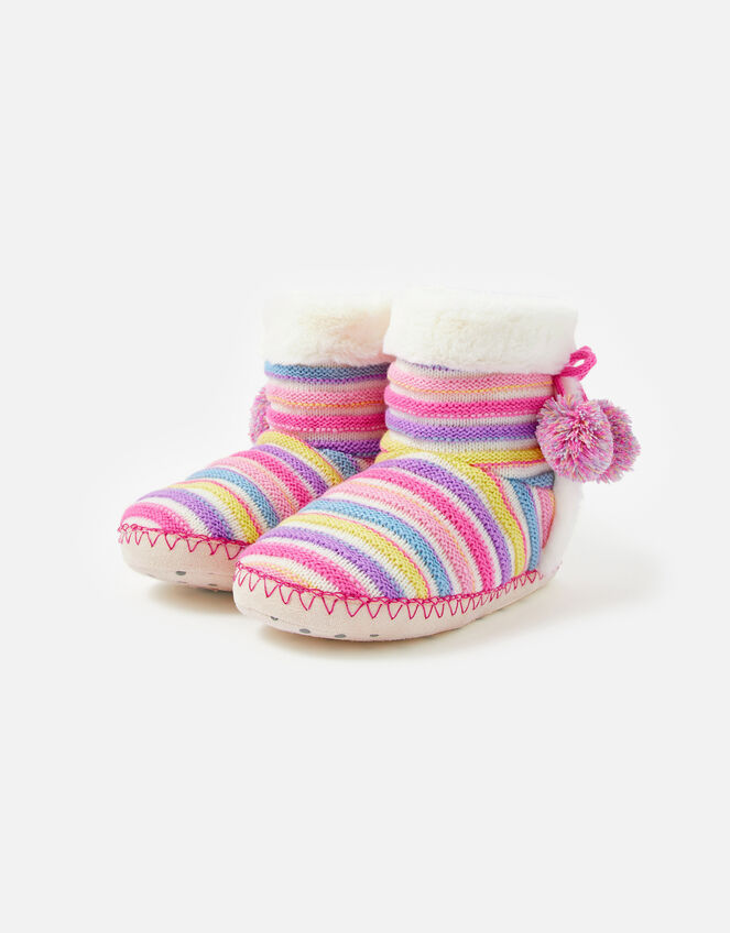 Stripe Knit Slipper Boots, Multi (BRIGHTS-MULTI), large