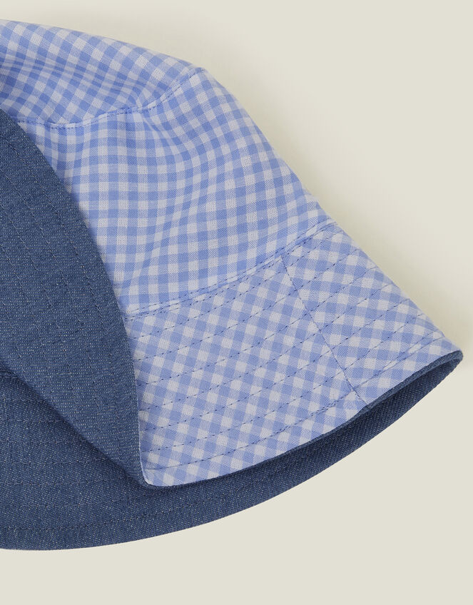 Reversible Denim Gingham Bucket Hat, , large