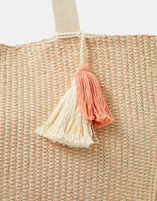 Woven Metallic Beach Bag, , large