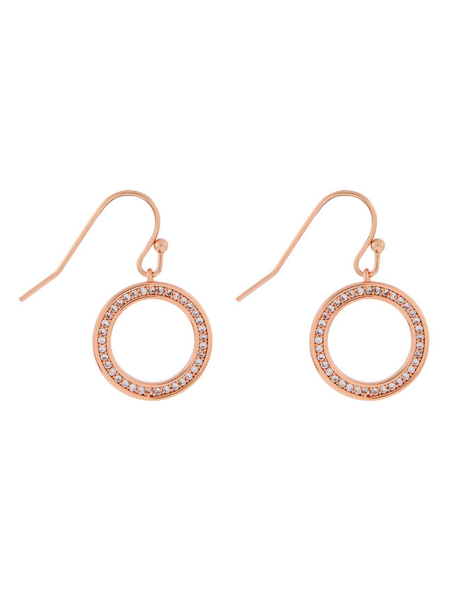 Rose Gold-Plated Pave Circle Drop Earrings, , large