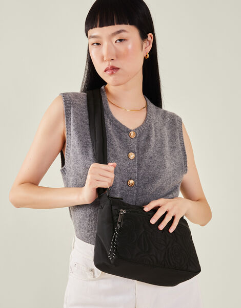 Floral Quilted Camera Bag, Black (BLACK), large