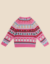 Girls Christmas Fair Isle Jumper , Multi (BRIGHTS-MULTI), large