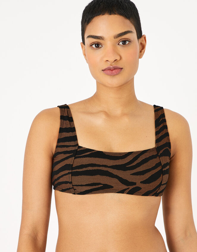 Tiger Square Neck Bandeau Bikini Top, Orange (RUST), large