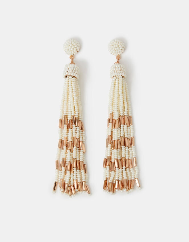 Beaded Tassel Drop Earrings, , large