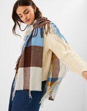 Fringe Check Blanket Scarf, , large