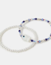 2-Pack Fish & Pearl Bead Anklets, , large