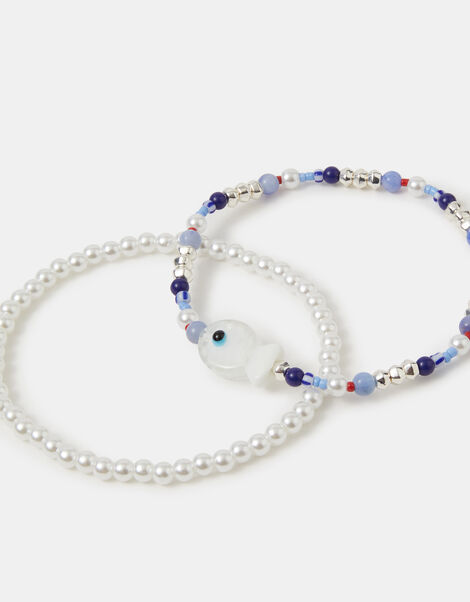2-Pack Fish & Pearl Bead Anklets, , large