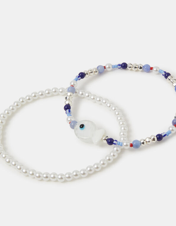 2-Pack Fish & Pearl Bead Anklets, , large