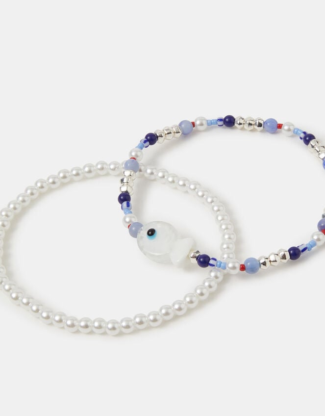 2-Pack Fish & Pearl Bead Anklets, , large