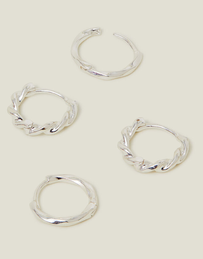 2-Pack Sterling Silver-Plated Twist Huggie Hoop Earrings, , large