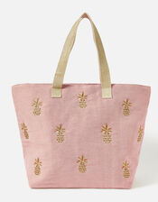 Embroidered Pineapple Beach Tote Bag, , large