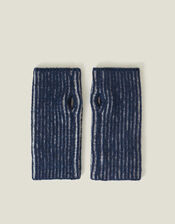 Rib Knit Fingerless Gloves, Blue (NAVY), large