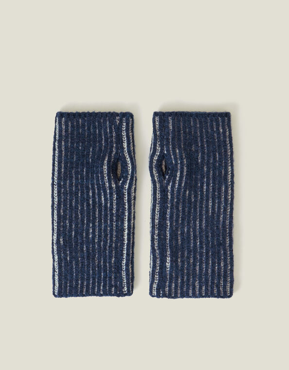 Rib Knit Fingerless Gloves, Blue (NAVY), large