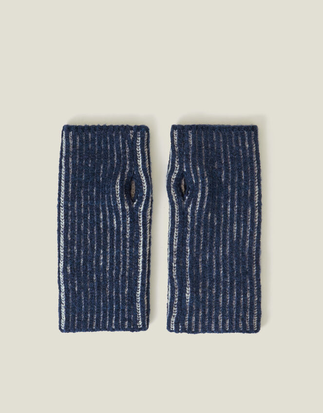 Rib Knit Fingerless Gloves, Blue (NAVY), large