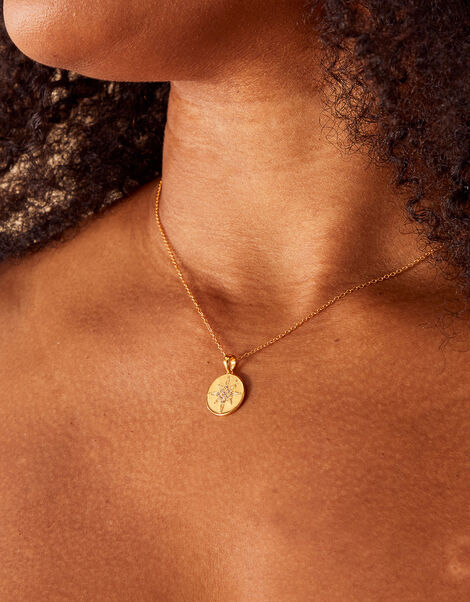 Gold-Plated Sparkle Star Coin Pendant Necklace, , large