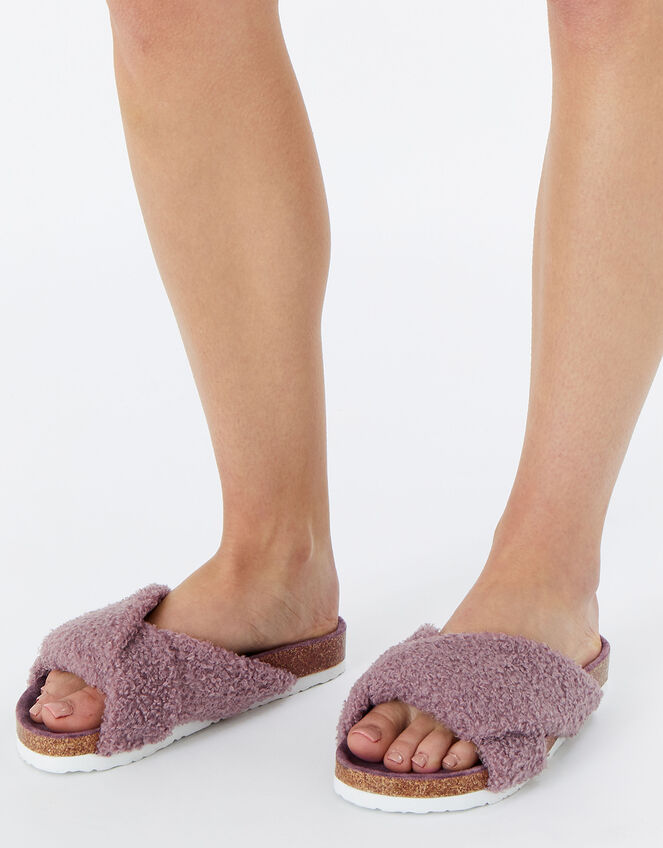 Borg Twist Footbed Slippers, Mink (MINK), large
