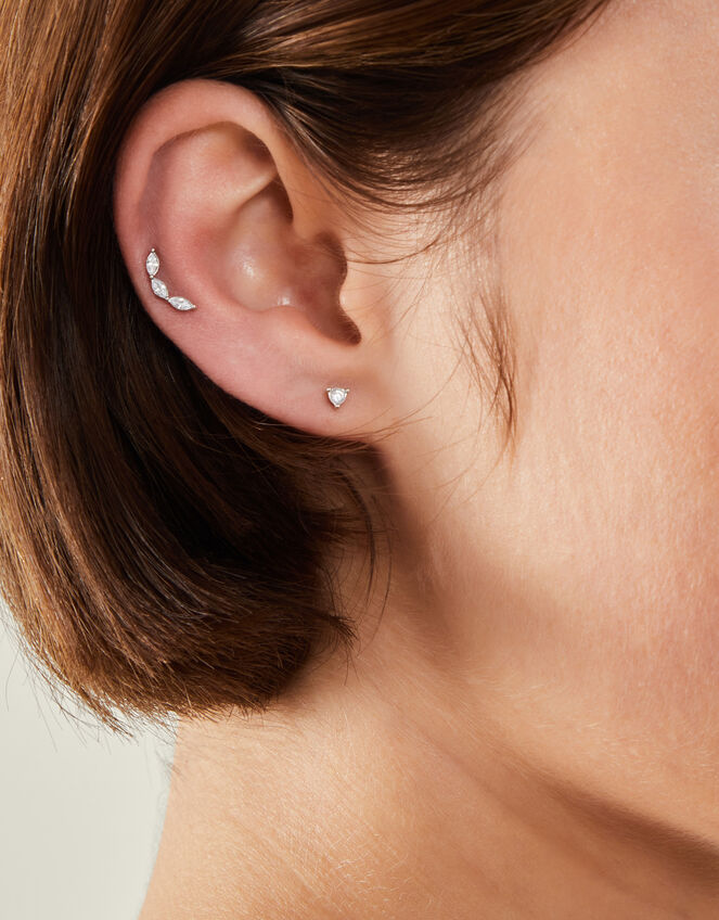 2-Pack Platinum-Plated Surgical Steel Diamante Flatback Stud Earrings, , large