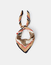 Leopard Print Square Satin Scarf, , large