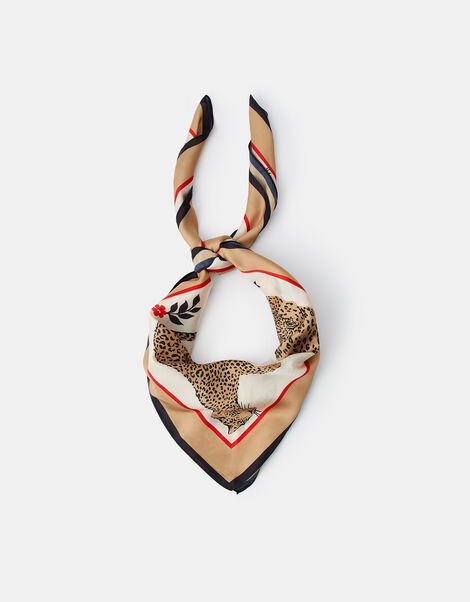 Leopard Print Square Satin Scarf, , large