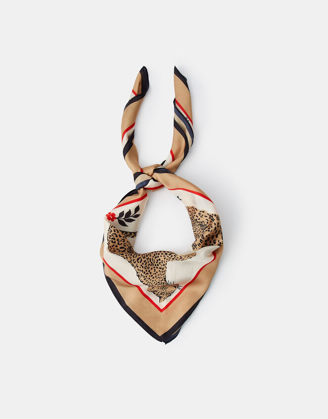 Leopard Print Square Satin Scarf, , large