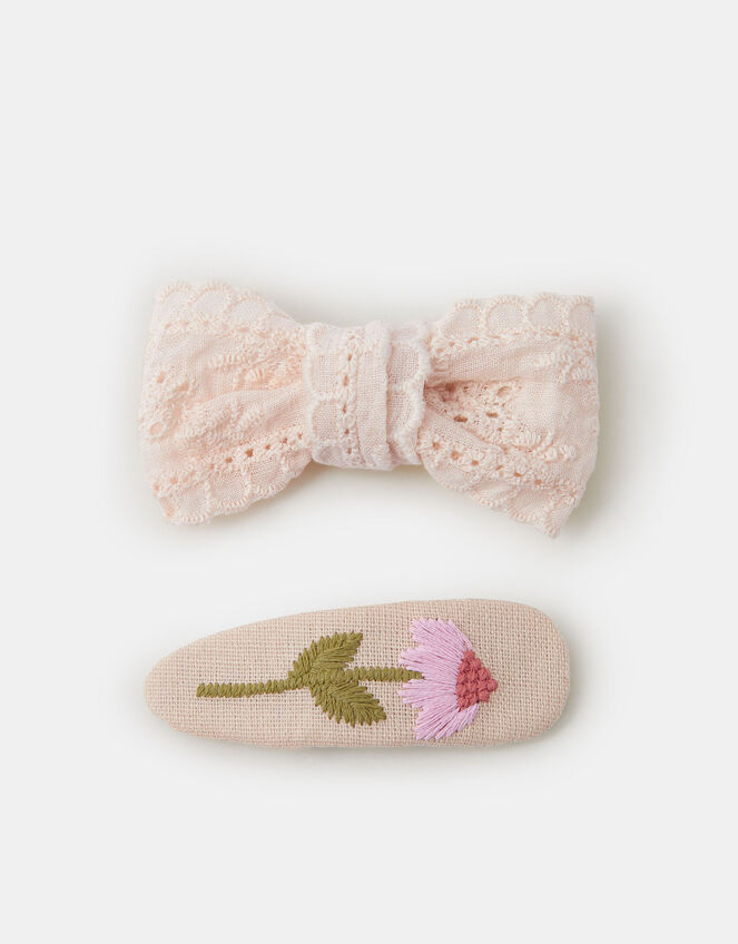 Girls Flower Broderie Hair Clip Set, , large
