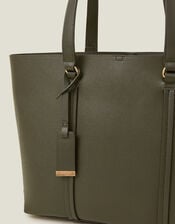Faux Leather Tote Bag, Green (KHAKI), large