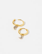 Gold Vermeil White Topaz Moon Charm Earrings, , large