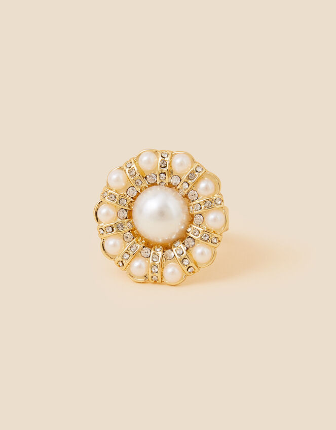 Statement Pearl Halo Ring, Cream (PEARL), large