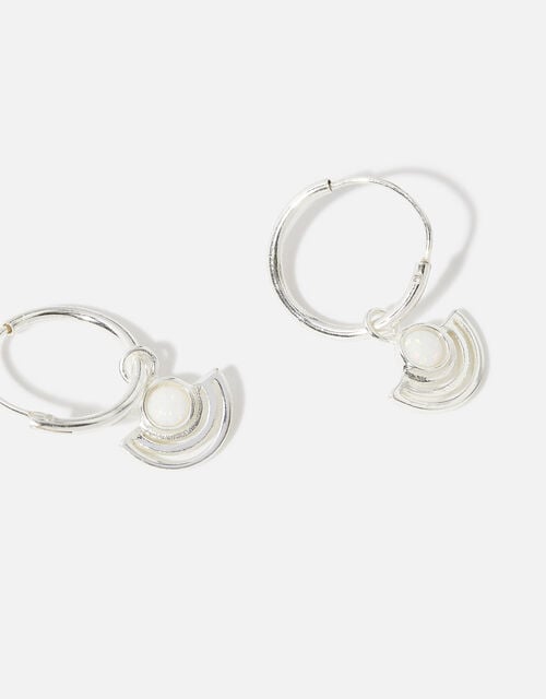 Sterling Silver Deco Stone Hoops, , large